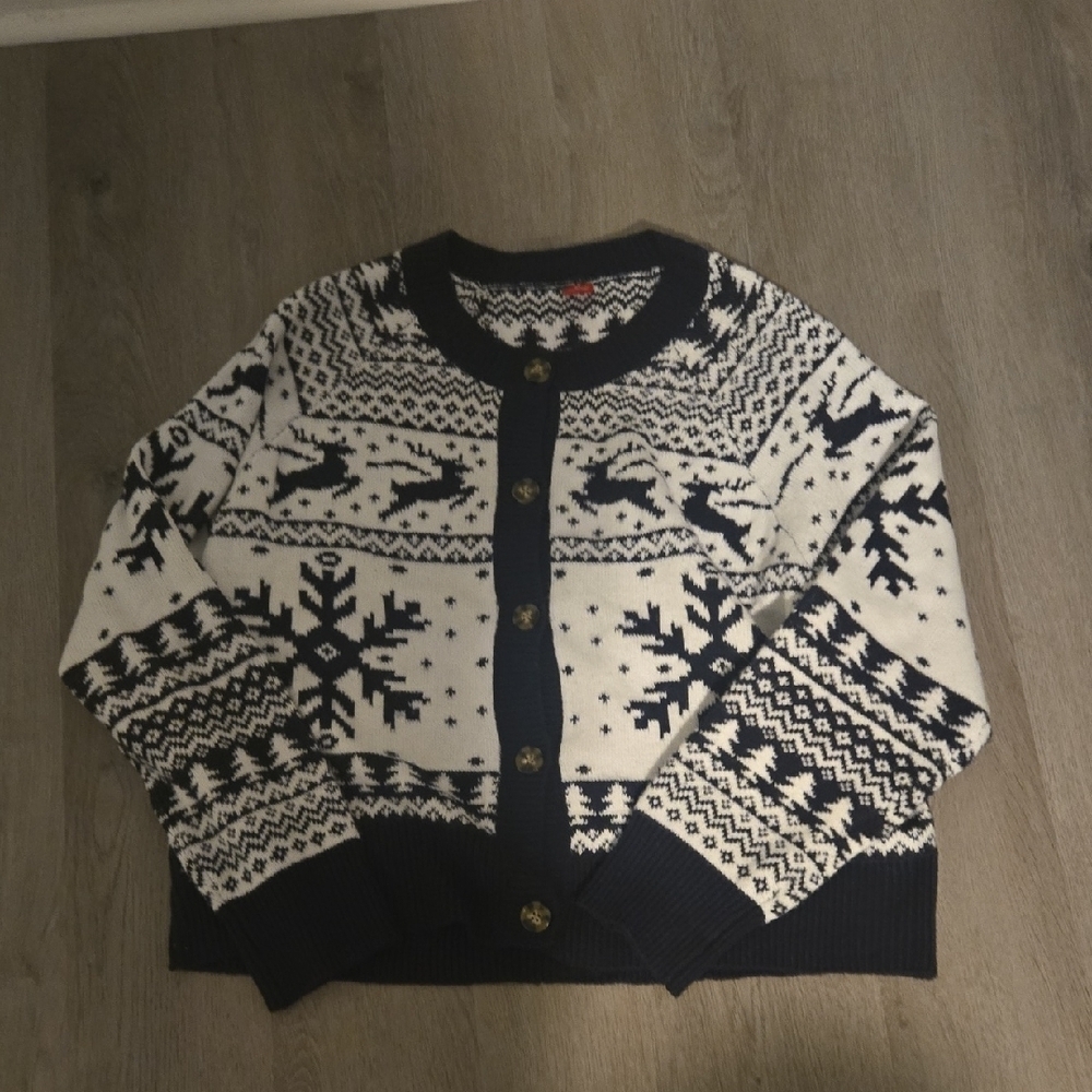 Navy and White‎ Reindeer Pattern Cardigan